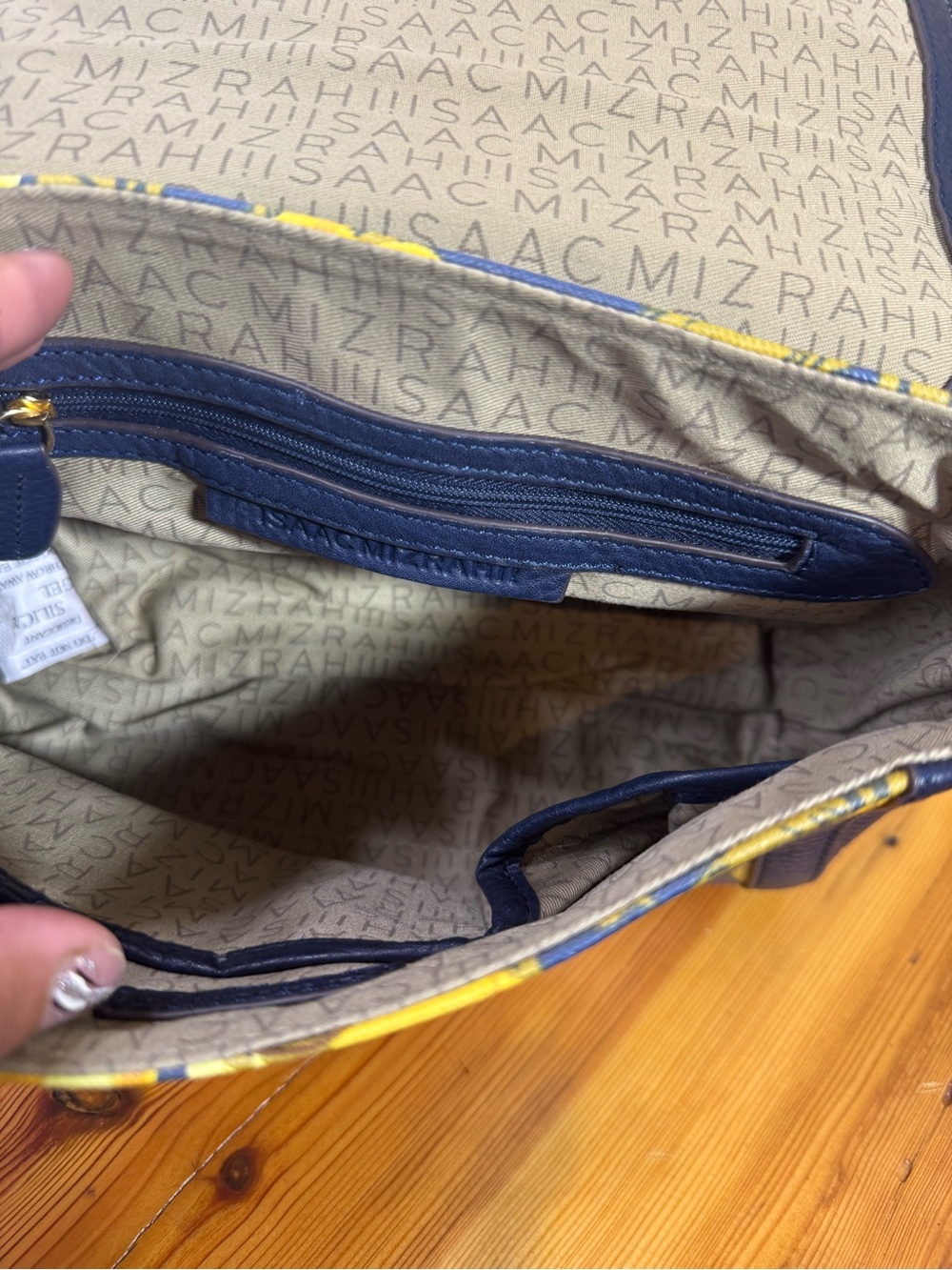 Isaac Mizrahi Navy Crossbody with Yellow Floral Print - Picture 8 of 10